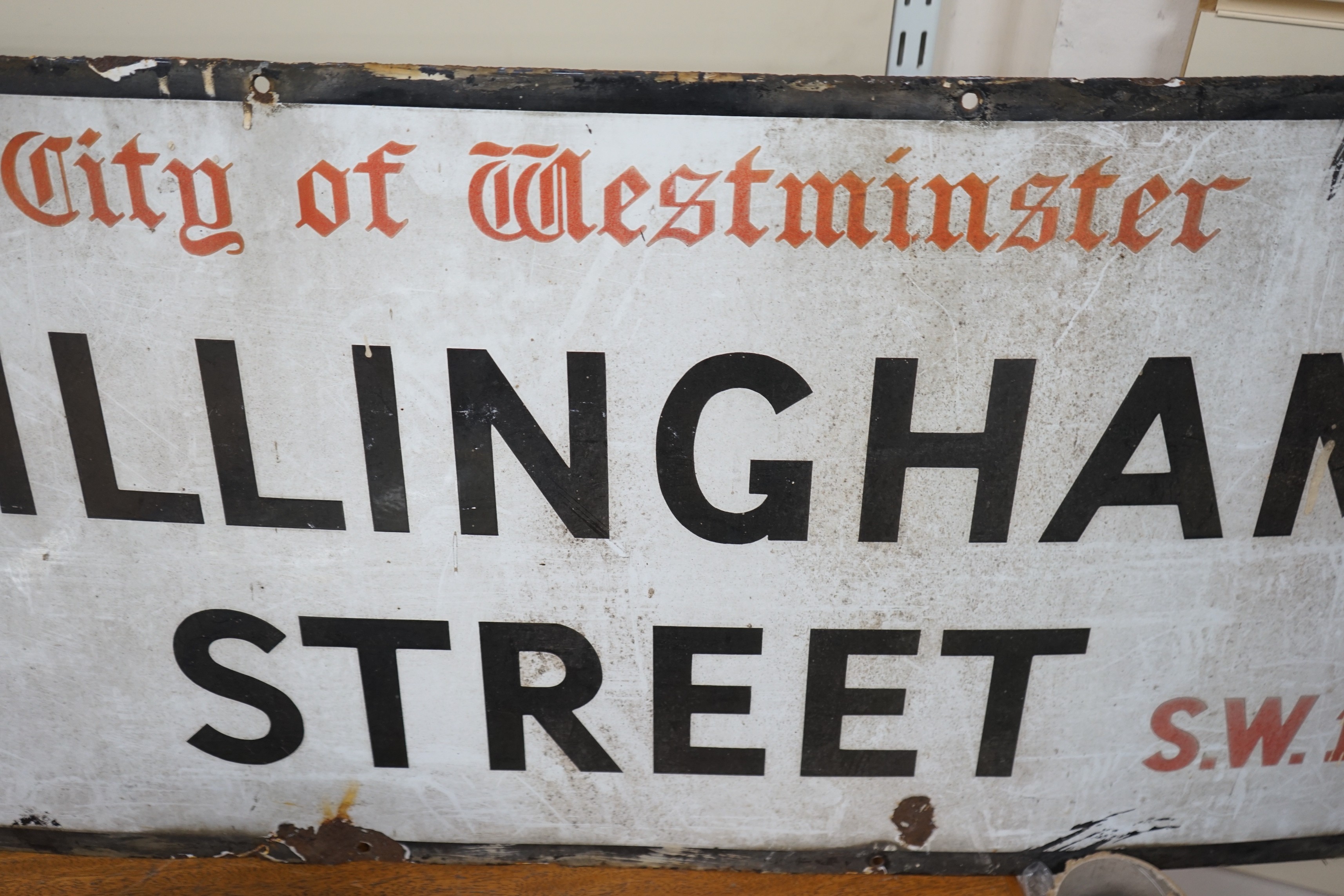 A City of Westminster ‘Gillingham Street’ enamelled road sign, 46x92cm